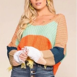 Storia Colorblock Distressed Sweater